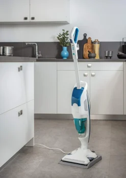 Rowenta Bodendampfreiniger Clean & Steam Revolution RY7757 | 2 In 1 Reingung | Verdampfer Für ätherische Öle | Alle Bodenarten | Anti-Kalk-Kartusche | Weiß/Blau -Staubsauger Förderung 09ea140ee98abd075d72410c481c4283