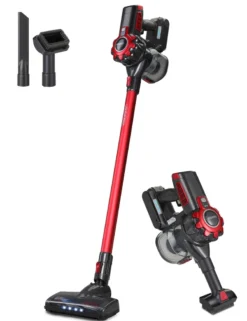 Monzana Akku Staubsauger 4 In 1 Kabelloser Handstaubsauger LED-Elektrobürste Beutellos Leise Starke Saugkraft Bis 40 Min, Farbe:Grau