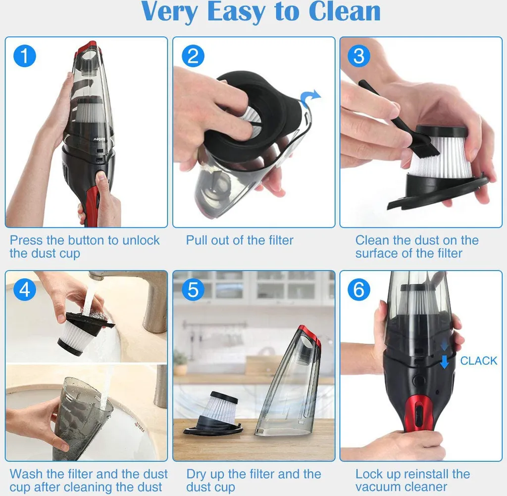 Handstaubsauger, Akku Handstaubsauger 7000PA Beutellos Handsauger Nass/Trocken Akkusauger Schnellaufladung Autostaubsauger Mit 2 Waschbarer Filterr Für Haus & Auto Reinigung 6 Handstaubsauger, Akku Handstaubsauger 7000PA Beutellos Handsauger Nass/Trocken Akkusauger Schnellaufladung Autostaubsauger Mit 2 Waschbarer Filterr Für Haus & Auto Reinigung – Bild 6