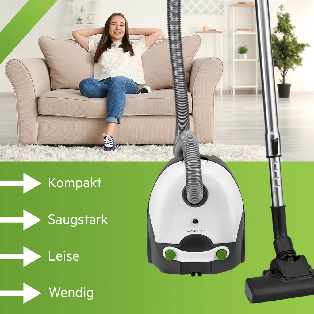 Clatronic Bodenstaubsauger Mit Beutel, Starke Leistung Gegen Staub, Tierhaare, Krümel U.a., Für Teppich- Und Hartböden, 5-Fach Mikrofiltersystem, Edelstahl-Teleskoprohr, Weiß, BS 1300 5 Clatronic Bodenstaubsauger Mit Beutel, Starke Leistung Gegen Staub, Tierhaare, Krümel U.a., Für Teppich- Und Hartböden, 5-Fach Mikrofiltersystem, Edelstahl-Teleskoprohr, Weiß, BS 1300 – Bild 5