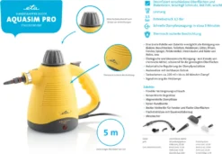 ETA AQUASIM PRO Handdampfreiniger ETA126590000, L 900 W, Betriebsdruck 3,5 Bar, Dampf In Bis Zu 3 Minuten, Wassertankvolumen 250 Ml, Kabellänge 5 M -Staubsauger Förderung 3350652a96564572344d61ca29a6a237