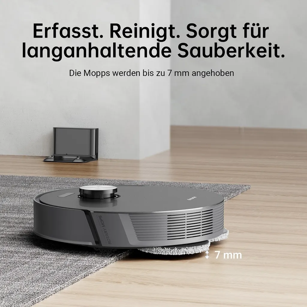 Dreame L10s Pro Saugroboter Mit Wischfunktion, Spinnwischen, Rotierenden Wischpads, 3D-Hinderniserkennung, Multi-Floor Mapping, Saugkraft 5300Pa, Hartböden, Teppiche, Tierhaare, WiFi/APP/Alexa 12 Dreame L10s Pro Saugroboter Mit Wischfunktion, Spinnwischen, Rotierenden Wischpads, 3D-Hinderniserkennung, Multi-Floor Mapping, Saugkraft 5300Pa, Hartböden, Teppiche, Tierhaare, WiFi/APP/Alexa – Bild 12