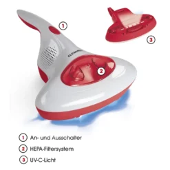 CLEANmaxx Akku-Milben-Handstaubsauger Mit UV-C-Licht - Rot/weiß UV Licht Akku Milbensauger Handstaubsauger Milben Allergiker Kabellos CLEANmaxx -Staubsauger Förderung 71c9417b41392783eda70dac3f5305be