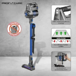 ProfiCare 2in1 Hand-und Bodenstaubsauger PC-BA 3036 A, Leistungsstarker 22,2 V Lithium Ionen Akku, HEPA-Filter, Spezialbürste Für Polster U. Textilien, Inkl. Wandhalterung, Anthrazit-blau -Staubsauger Förderung 77449ae41c533a28d2b10e72930e7863