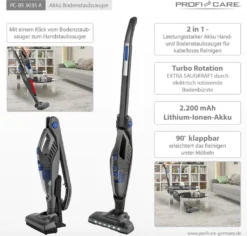 ProfiCare 2 In 1 Hand-und Bodenstaubsauger PC-BS 3035 A, Praktische Ladestation Inkl. Zubehörhalterung, Leistungsstarker 14,8 V Lithium Ionen Akku, Turbo Rotation, HEPA-Filter, Anthrazit-blau -Staubsauger Förderung 7b09c28803a5a45f27053b32e2e94d5e
