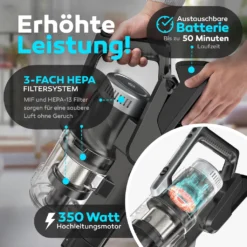 BALTER VERTU X11 PRO Kabelloser Akku Staubsauger Mit Wischfunktion, ALL-IN-ONE Akku- & Handstaubsauger, 350W Hohe Saugleistung, Bis Zu 50 Minuten Laufzeit, Beutellos, FLEX-Gelenk, LED-Düse, Tierhaar Geeignet -Staubsauger Förderung 84c422484e044353634266101a312183