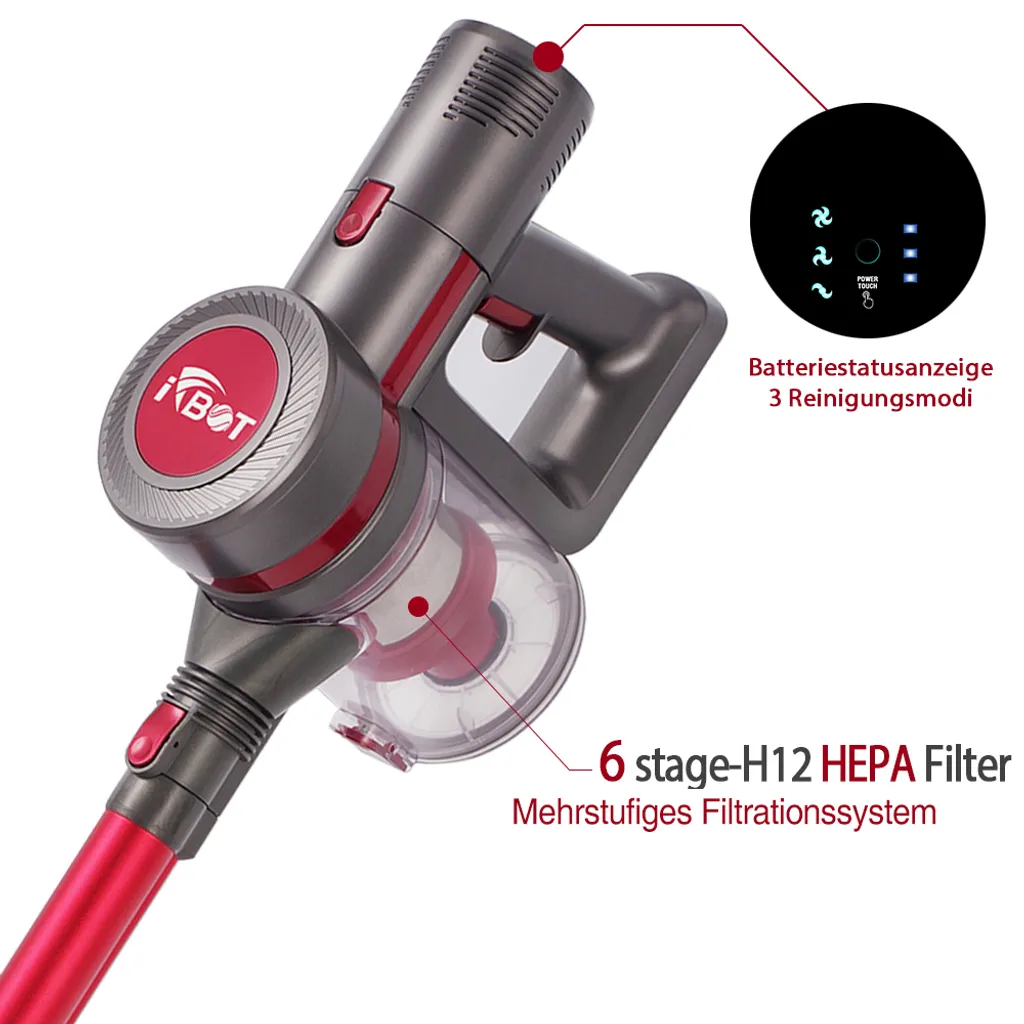 IFBOT 4 In 1 Akku Staubsauger I201 Kabellos Handstaubsauger, Bürstenlos Motor Mit HEPA Filter, 20KPa, 250W, Beutellos, 0,8L, 35min, Touchscreen, LED Elektrobürste, 1,8kg Leicht, 3 Reinigungssprogramme Perfekt Für Hartboden Teppich 3 IFBOT 4 In 1 Akku Staubsauger I201 Kabellos Handstaubsauger, Bürstenlos Motor Mit HEPA Filter, 20KPa, 250W, Beutellos, 0,8L, 35min, Touchscreen, LED Elektrobürste, 1,8kg Leicht, 3 Reinigungssprogramme Perfekt Für Hartboden Teppich – Bild 3