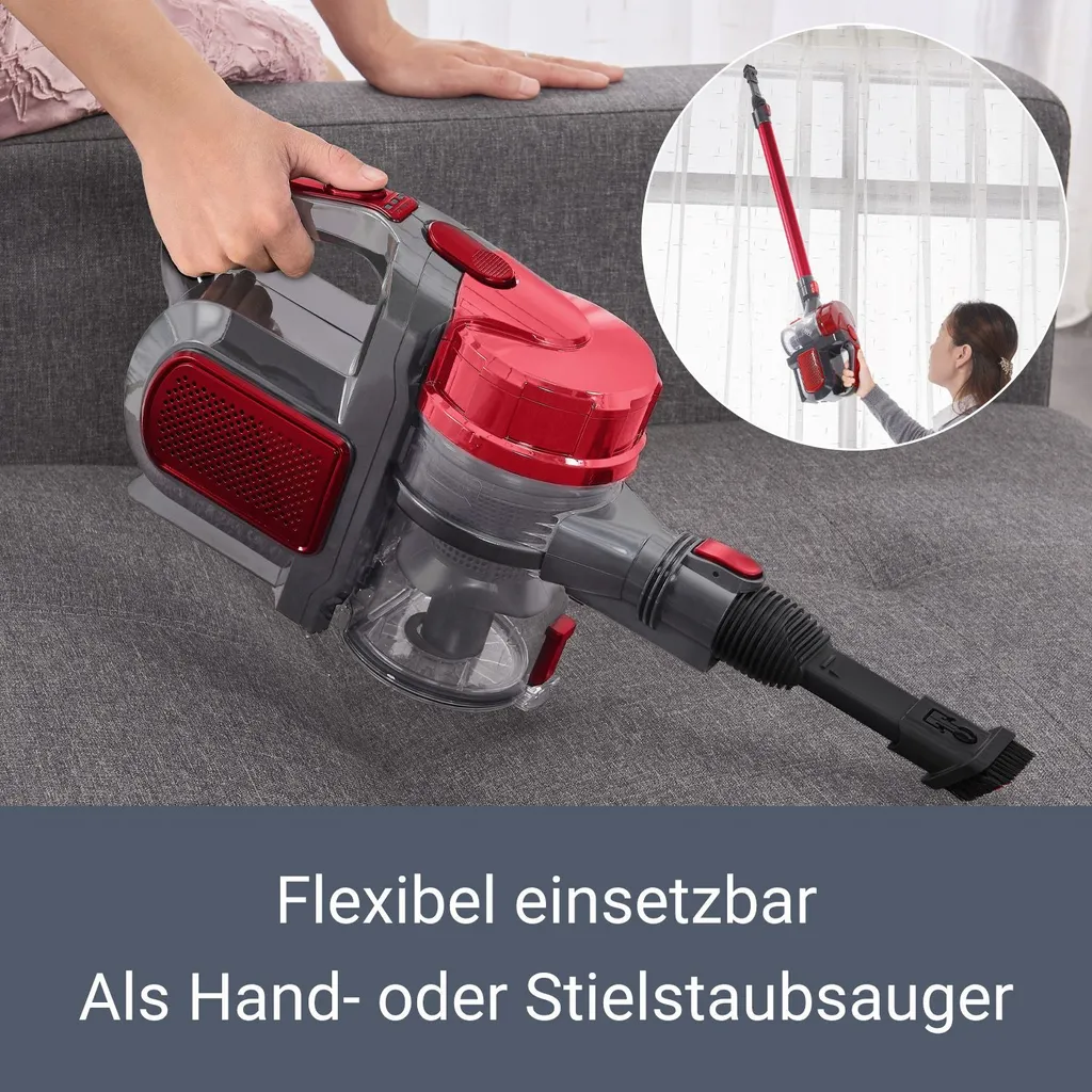 Juskys 2in1 Handstaubsauger & Akku Staubsauger - Beutellos & Kabellos – Bis 55 Min Laufzeit - Lithium-Ionen Akku, Wandhalterung & Ladestation – Rot 6 Juskys 2in1 Handstaubsauger & Akku Staubsauger - Beutellos & Kabellos – Bis 55 Min Laufzeit - Lithium-Ionen Akku, Wandhalterung & Ladestation – Rot – Bild 6