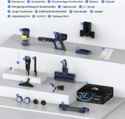 VICSONIC S7 Akku Staubsauger, 30000PA/480W Starke Saugleistung Staubsauger Kabellos Bis Zu 65 Min Laufzeit, 7-in-1 Staubsauger Beutellos, Smartes Touch Display, 180 ° Faltbar, 4 Leistungstufe, Blau -Staubsauger Förderung 9284fdc8259e7190358c9617154babf3