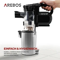 AREBOS Akku Staubsauger, 2-in-1 Hand- Und Bodenstaubsauger, 2 Leistungsstarke Saugmodi, Beutellos, Kabellos Bis Zu 55 Minuten, Mit Wandladestation, Schwarz -Staubsauger Förderung 9884967fb4220af25efd69514ec66120