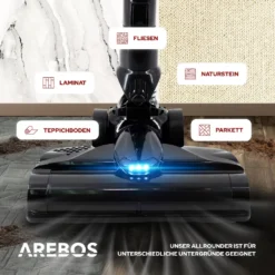 AREBOS Akku Staubsauger, 2-in-1 Hand- Und Bodenstaubsauger, 2 Leistungsstarke Saugmodi, Beutellos, Kabellos Bis Zu 55 Minuten, Mit Wandladestation, Schwarz -Staubsauger Förderung a1db8dccd6ddf8c792e29b9097221689