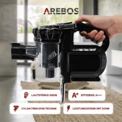 AREBOS Akku Staubsauger, 2-in-1 Hand- Und Bodenstaubsauger, 2 Leistungsstarke Saugmodi, Beutellos, Kabellos Bis Zu 55 Minuten, Mit Wandladestation, Schwarz -Staubsauger Förderung b24106d517a8c97cd690b953e0d09a2e
