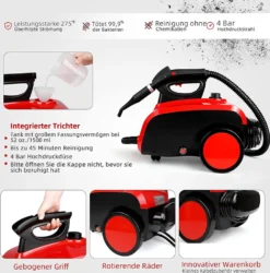 Dampfreiniger, Multifunktions-Dampfreiniger 1500W 1,5L Wassertank, 4,87m Netzkabel, Mit 18 Zubehörteilen, Geeignet Für Fußböden, Autositze, Matratzen, Küchen, Badezimmer, Fenster, Teppiche Usw -Staubsauger Förderung bc808edc96d143645cecbb3ac6253f53