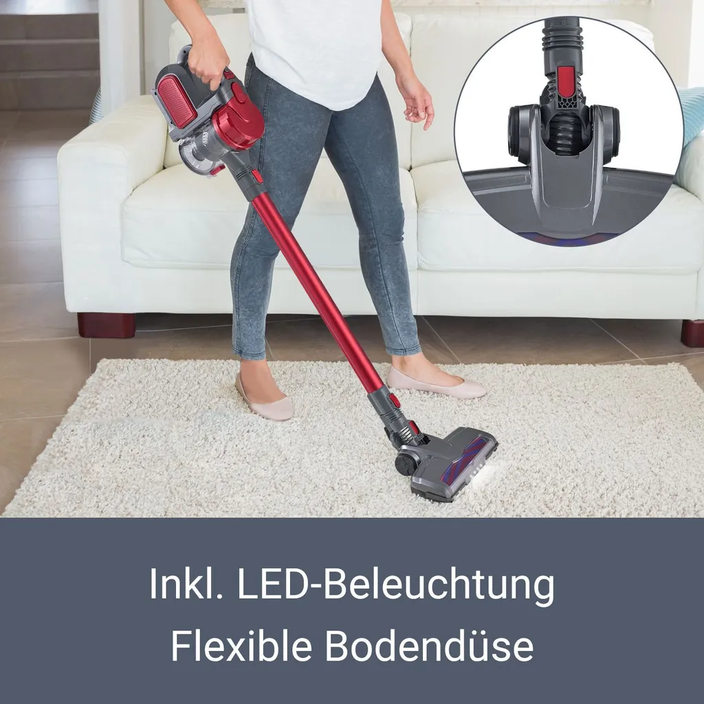 Juskys 2in1 Handstaubsauger & Akku Staubsauger - Beutellos & Kabellos – Bis 55 Min Laufzeit - Lithium-Ionen Akku, Wandhalterung & Ladestation – Rot 3 Juskys 2in1 Handstaubsauger & Akku Staubsauger - Beutellos & Kabellos – Bis 55 Min Laufzeit - Lithium-Ionen Akku, Wandhalterung & Ladestation – Rot – Bild 3