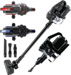 AREBOS Akku Staubsauger, 2-in-1 Hand- Und Bodenstaubsauger, 2 Leistungsstarke Saugmodi, Beutellos, Kabellos Bis Zu 55 Minuten, Mit Wandladestation, Schwarz